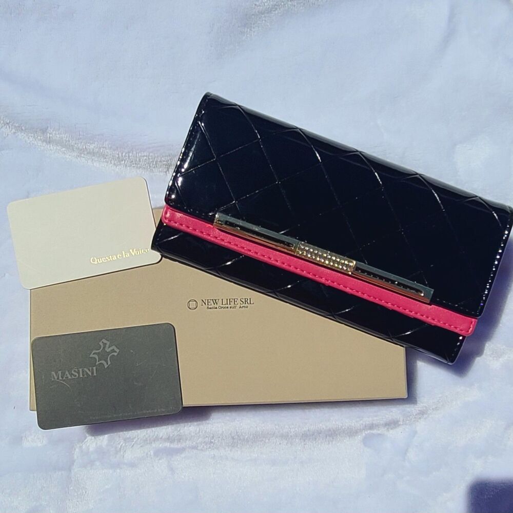 Questa e la Voice NEW Black & Hot Pink Japanese Eco Leather Long Wallet